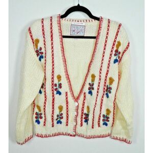LSA Classics Cardigan Sweater Small Ivory Floral Vintage ‎ Hand Knitted Korea